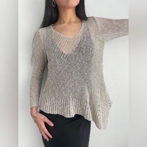Eileen Fisher open knit asymmetrical sweater linen blend Beige Coastal Laganlook